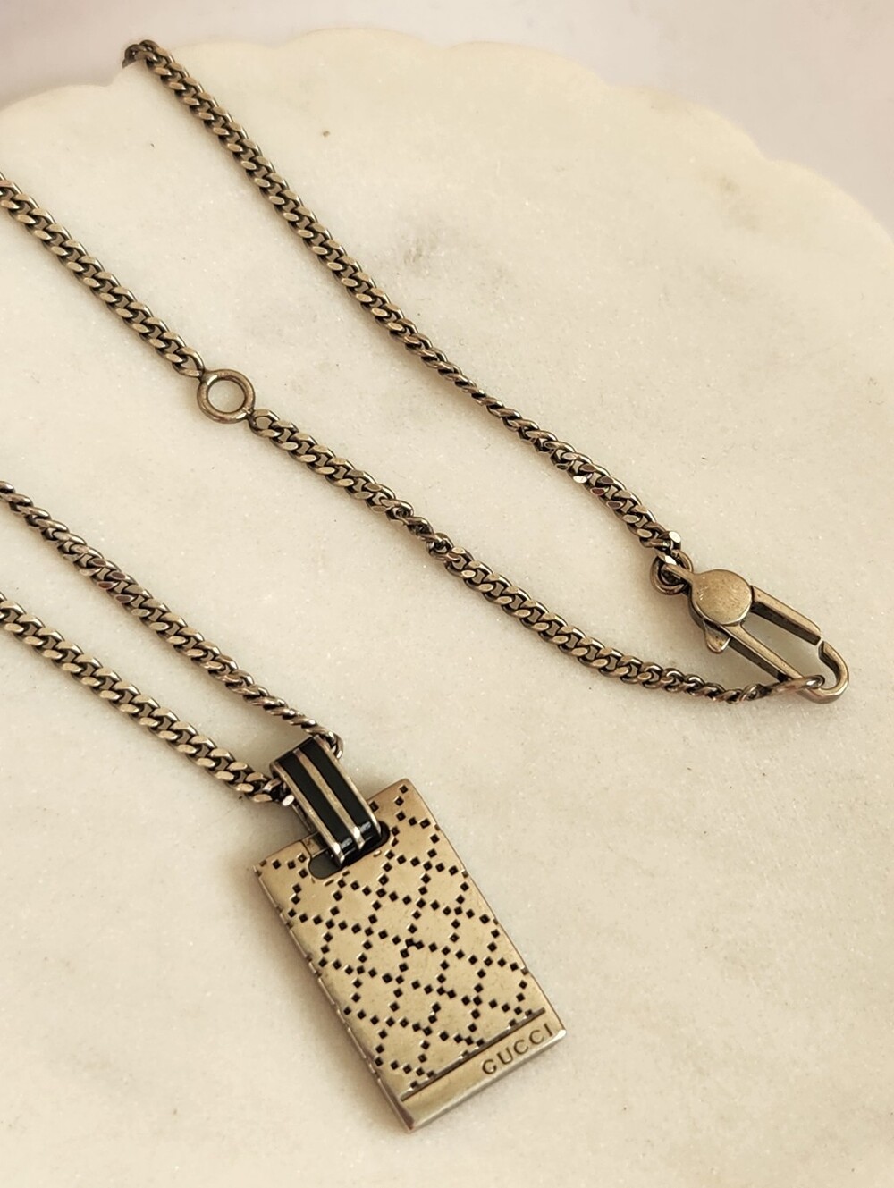 Gucci Diamante Sterling Silver Rectangular Pendant Necklace
